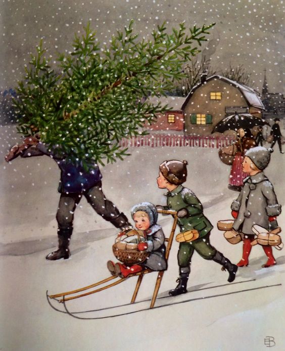 Elsa Beskow -sled, children, tree